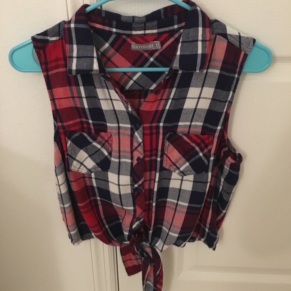 Red button-down blouse